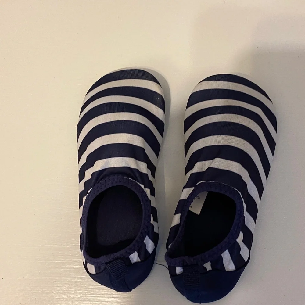 Blue and white stripe slippers, size 9 or 10